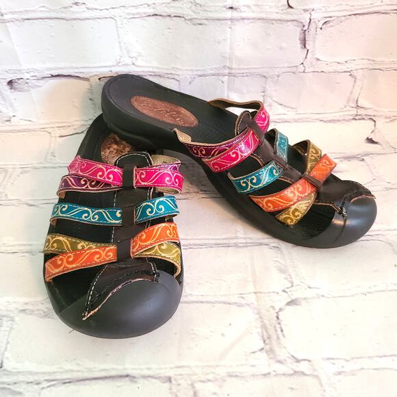 Elite By Corkys Stylish Multicolor Leather Sandals, Size 6.5/37, Closed Toe - Picture 2 of 9